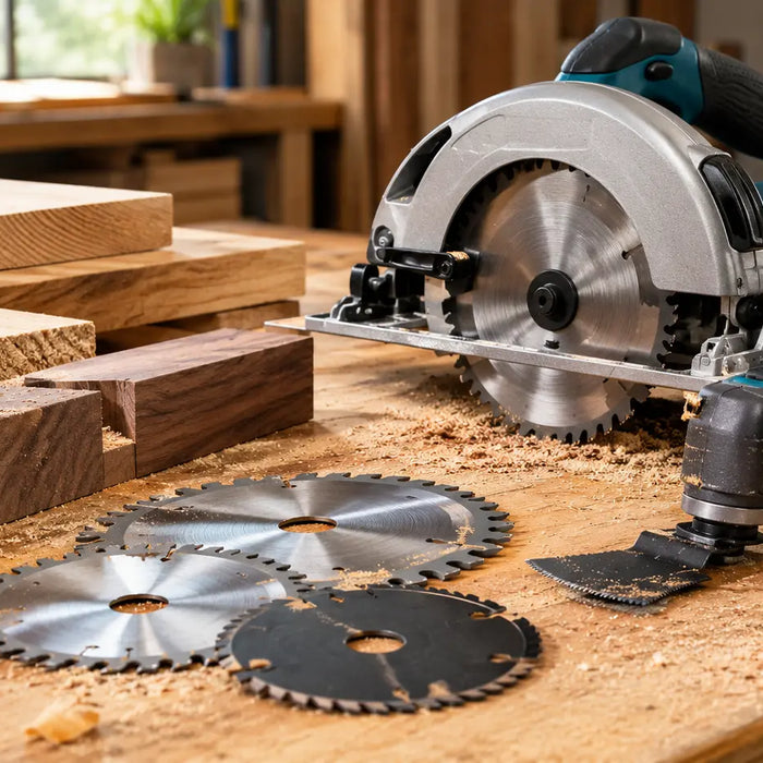 Power tools for cutting wood with multi-tool blades for timber, MDF and metal applications