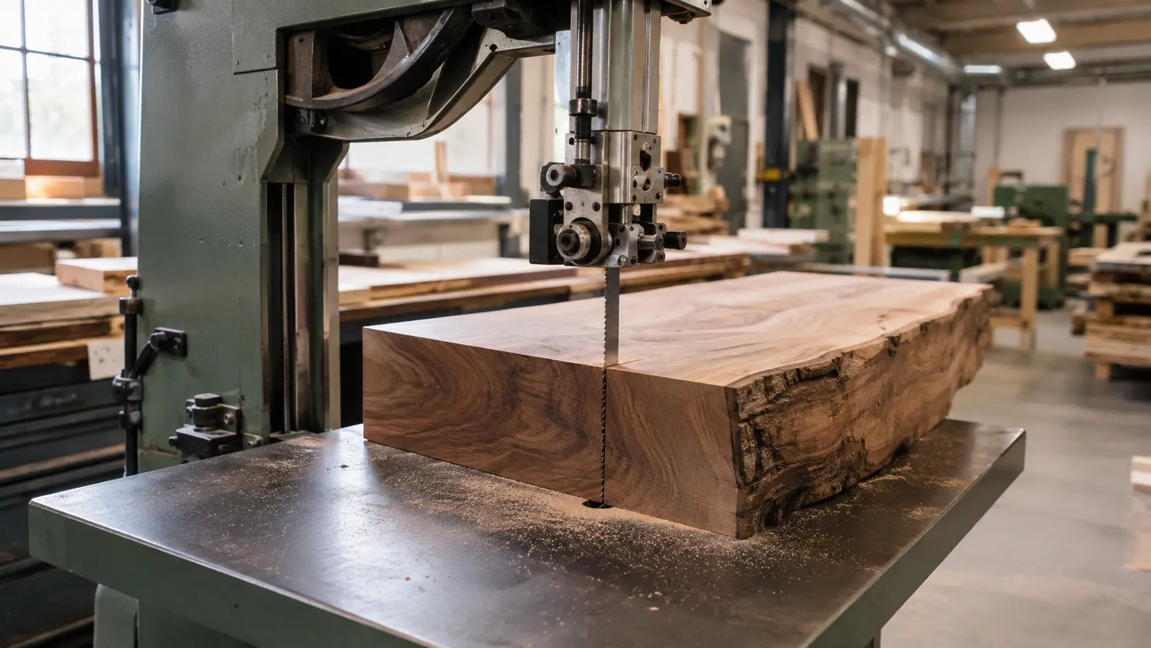 Wood cutting bandsaw blade cutting hardwood