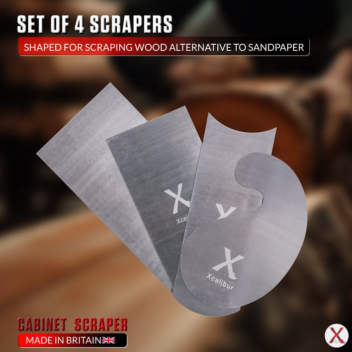 Cabinet Scraper Set – 4 Spring Steel Card Scrapers for Wood (6" / 5" / Gooseneck / Curved) – Xcalibur Tooling