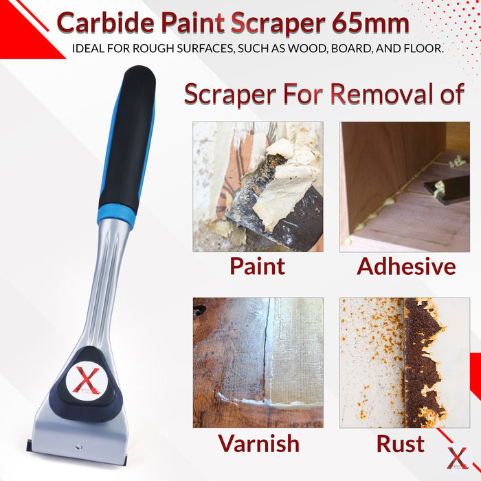 Heavy Duty Paint Scraper with Large Pull-Knob and Ergonomic TPR Handle, Solid Tungsten Carbide Blade, Long Handle Scraper Tool, Ideal Paint Scraper Tool for Professional Use