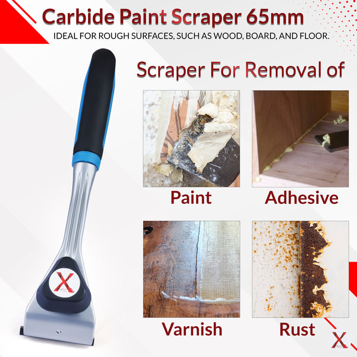 Heavy Duty Paint Scraper with Large Pull-Knob and Ergonomic TPR Handle, Solid Tungsten Carbide Blade, Long Handle Scraper Tool, Ideal Paint Scraper Tool for Professional Use