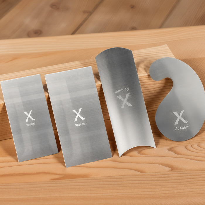 Cabinet Scraper Set – 4 Spring Steel Card Scrapers for Wood (6" / 5" / Gooseneck / Curved) – Xcalibur Tooling
