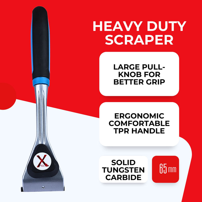 Heavy Duty Paint Scraper with Large Pull-Knob and Ergonomic TPR Handle, Solid Tungsten Carbide Blade, Long Handle Scraper Tool, Ideal Paint Scraper Tool for Professional Use