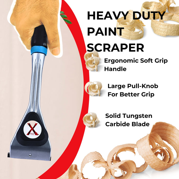 Heavy Duty Paint Scraper with Large Pull-Knob and Ergonomic TPR Handle, Solid Tungsten Carbide Blade, Long Handle Scraper Tool, Ideal Paint Scraper Tool for Professional Use