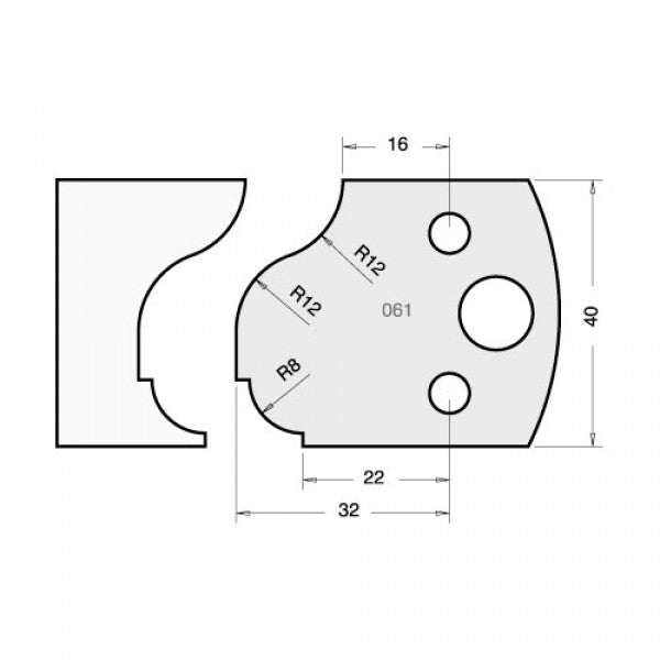 Profile 061 SPINDLE MOULDER CUTTERS - 40MM PROFILE KNIVES & LIMITERS