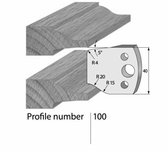Profile 100 SPINDLE MOULDER CUTTERS - 40MM PROFILE KNIVES & LIMITERS